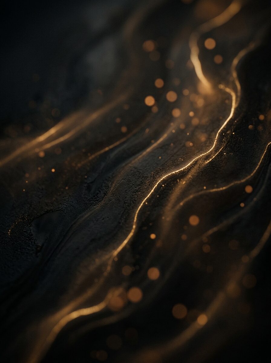 Goldene Lichtlinien und Funken auf dunklem Grund