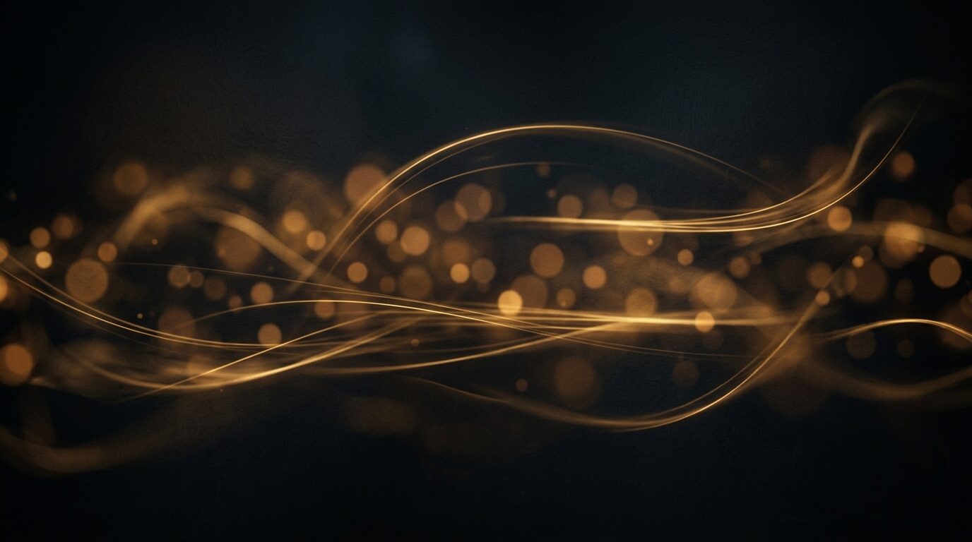 Goldene Lichtlinien und Funken auf dunkelblauem Grund